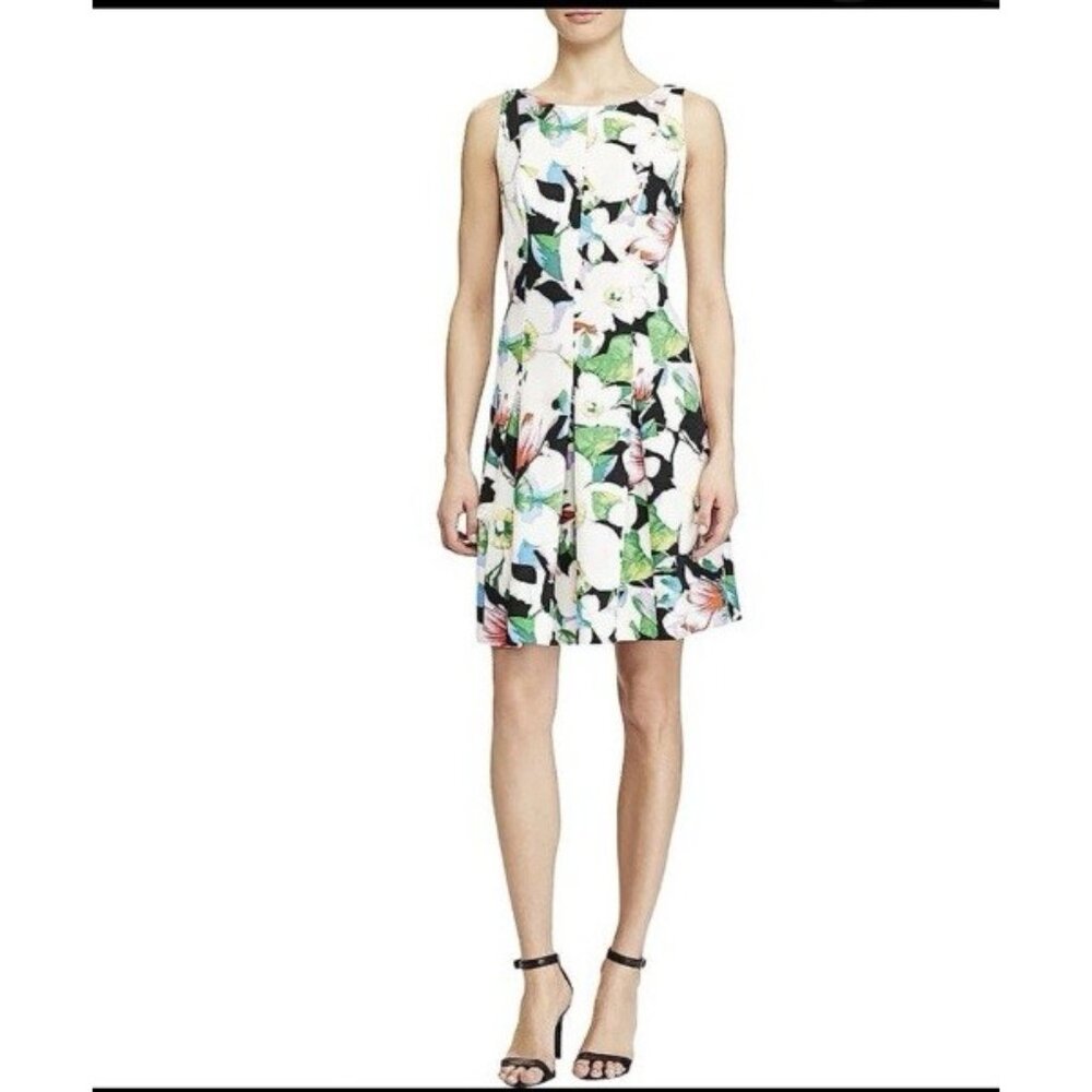 American Living Ralph Lauren Dress 16 Blue Ivory Floral A Line Stretch Washable - Picture 10 of 11